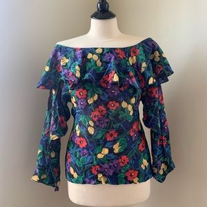 VTG Norma Kamali Floral Off the Shoulder Dolman Sleeve Top Small